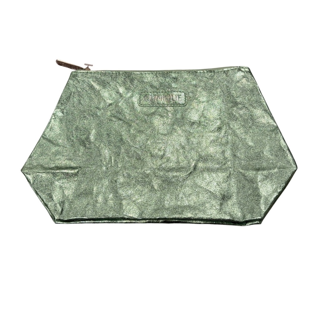 Clinique Green Metallic Textured Cosmetic Bag Pouch Clutch Zipper Easter Basket